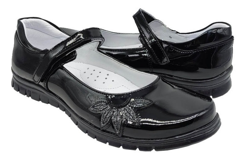 Zapato Escolar Niña Niño Yuyin 20241 Charol Negro Evag/v - Image 3
