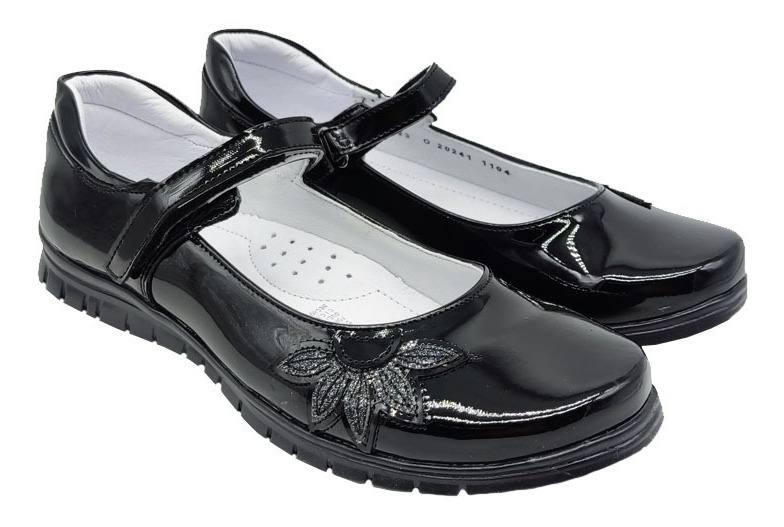 Zapato Escolar Niña Niño Yuyin 20241 Charol Negro Evag/v - Image 2